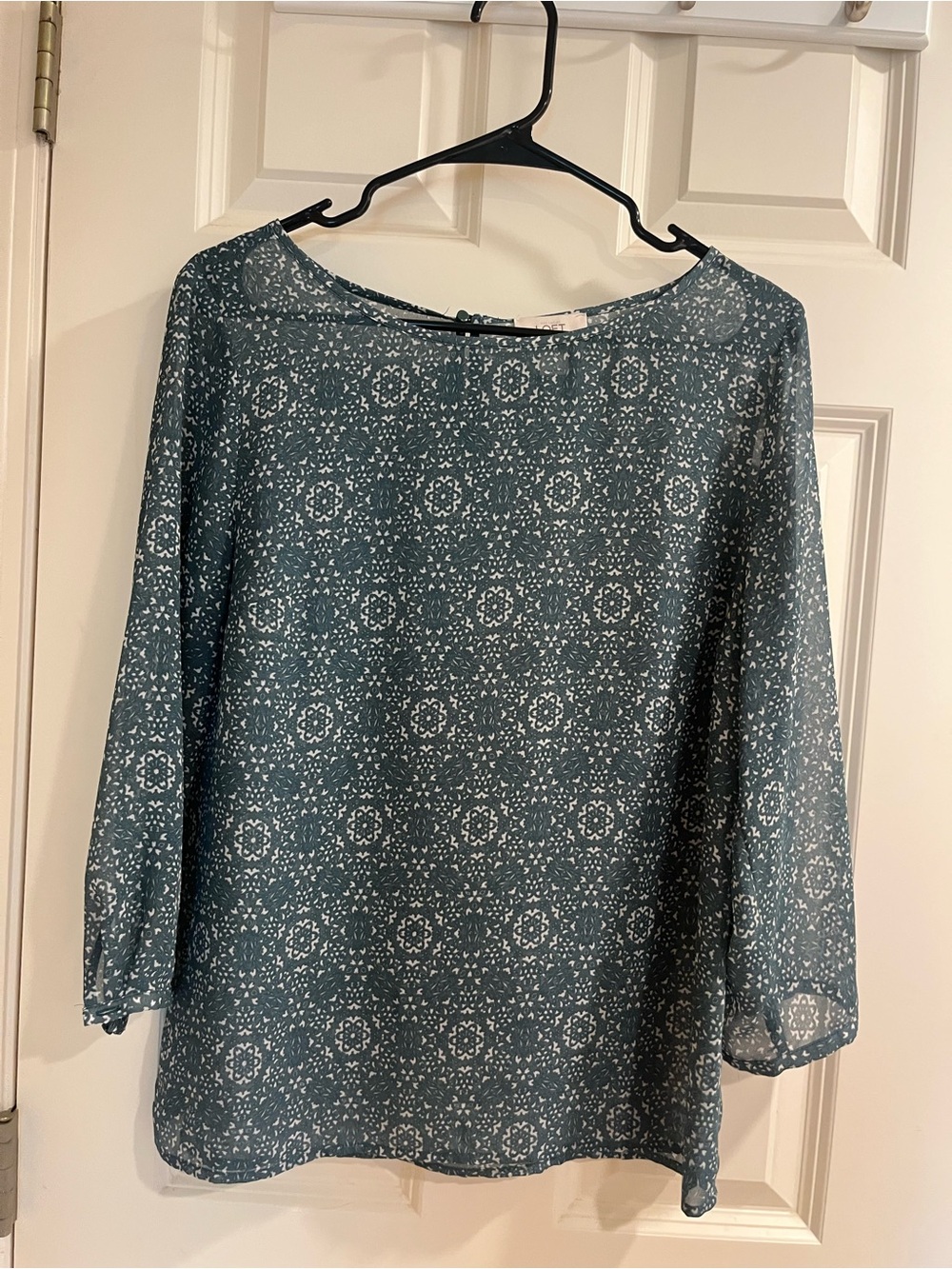 LOFT Teal Medallion Print Boatneck Blouse